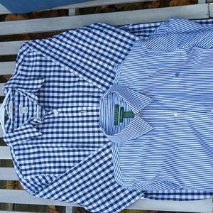 2 Ladies button down wrinkle free,iron free white and navy tops